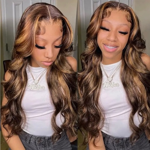 WaveLaceFrontWig 30Inch Highlight WigBrazilian13×4 FrontalWigsHoneyBlondeColored - Picture 1 of 6